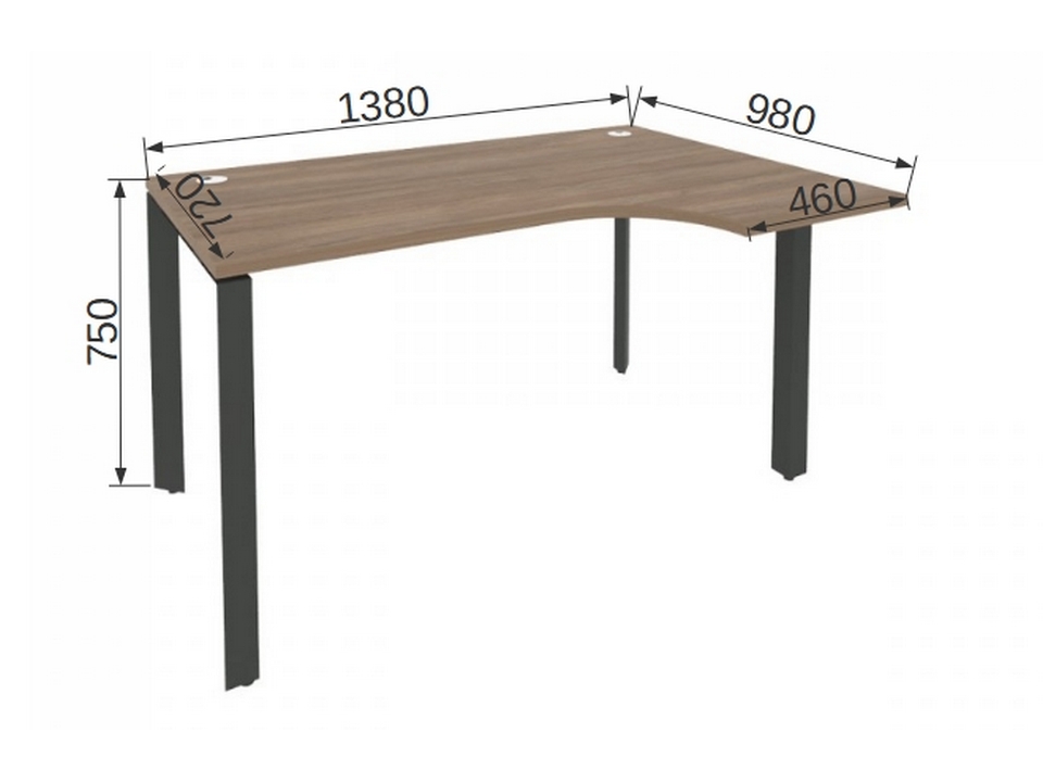 Мебель для персонала ONIX METALL O.MP-SA-2R Стол эргономичный правый на П-образном м/к